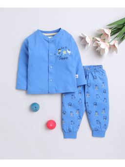 Bumzee - Royal Blue Baby Boys Full Sleeves Jabla & Pyjama (Set of 2)