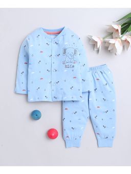 Bumzee - Dusty Blue Baby Boys Full Sleeves Jabla & Pyjama (Set of 2)