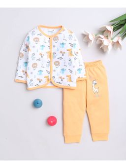 Bumzee - Orange & White Baby Boys Full Sleeves Jabla & Pyjama (Set of 2)