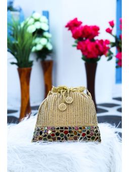 NR by Nidhi Rathi - Gold-Toned & Blue Embroidered Potli Clutch