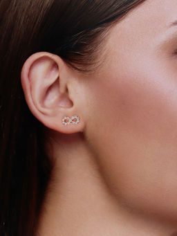 Kai Jewel - 92.5 Silver Women Rose Gold Plated Infinity Stone Stud Earrings