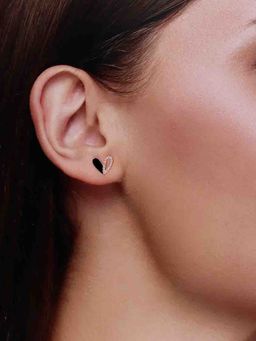 Kai Jewel - 92.5 Silver Women Rose Gold Plated Zircon Heart Stud Earrings