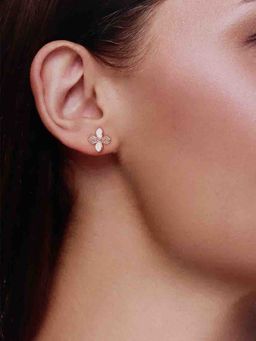 Kai Jewel - 92.5 Silver Women Rose Gold Plated Sterling Bezels Floral Earrings
