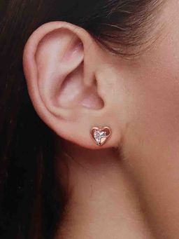 Kai Jewel - 92.5 Silver Women Rose Gold Plated Heart Solitaire Stud Earrings