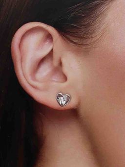 Kai Jewel - 92.5 Silver Women Heart Solitaire Stud Earrings