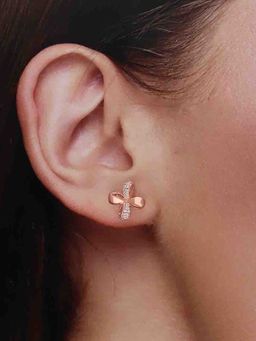 Kai Jewel - 92.5 Silver Women Rose Gold Plated Elegant Knot Stud Earrings
