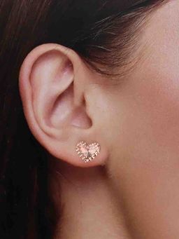 Kai Jewel - 92.5 Silver Women Rose Gold Plated Minimal Heart Stud Earrings