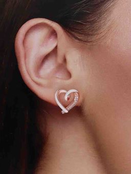 Kai Jewel - 92.5 Silver Women Rose Gold Plated Stylish Heart Stud Earrings