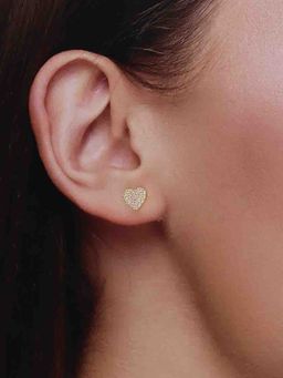 Kai Jewel - 92.5 Silver Women Gold Plated Zircon Heart Stud Earrings