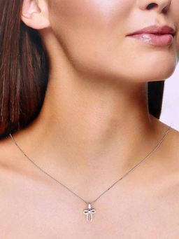 Kai Jewel - 92.5 Silver Women Zircon Studded Bow Pendant Necklace