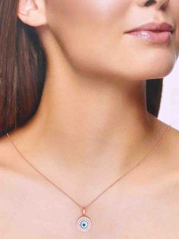Kai Jewel - 92.5 Silver Women Rose Gold Plated Diamond Evil Eye Pendant Necklace