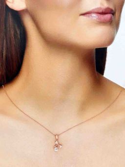 Kai Jewel - 92.5 Silver Women Rose Gold Plated Solitaire Bow Pendant Necklace