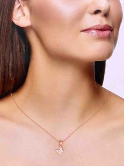 Kai Jewel - 92.5 Silver Women Rose Gold Plated Butterfly Pendant Necklace