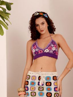 Velvery - Purple Floral Crochet Bralette
