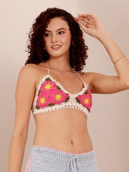 Velvery - Pink Floral Resort Wear Crochet