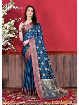 Yavira Silk - Blue Silk Saree With Zari Pallu And Unstitched Blouse