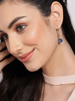 Sohi - Blue Silver Plated Swan Shaped Drop Earrings