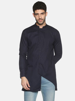 SHOWOFF - Mens Casual Navy Blue Slim Fit Full Kurta