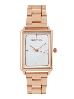 Joker and Witch - Joker & Witch Quad White Rectangle Dial Rose Gold Metallic Link Strap Analog Womens Watch