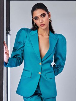 Prot Official - Single Breasted Aqua Blue Blazer with Pleated Sleeves