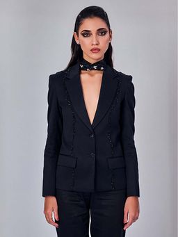 Prot Official - Solid Black Embroidered Blazer