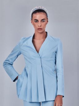 Prot Official - Pleated Peplum Blazer In Blue