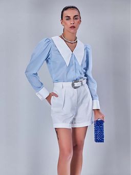 Prot Official - Blue Check Crop Shirt With White Collar