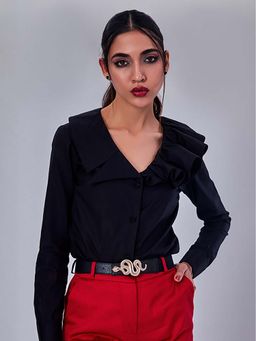 Prot Official - Black Shirt With Unique Mix Collar