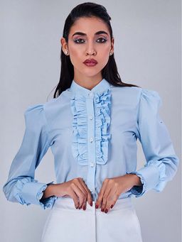 Prot Official - Sky Blue Shirt With Ruffle Detailing
