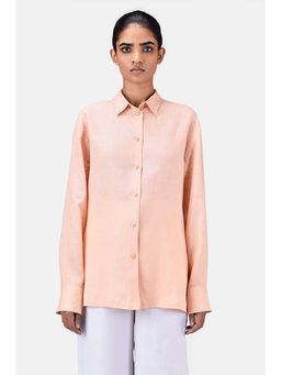 Genes Lecoanet Hemant - Light Linen Shirt With Hidden Stripe Details-Light Peach