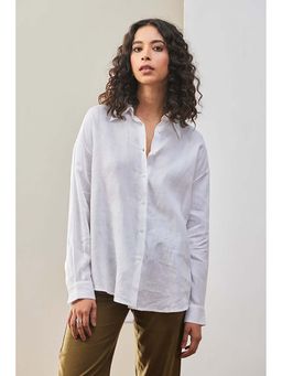 Genes Lecoanet Hemant - White Linen Shirt With Tonal Embroidered Signature