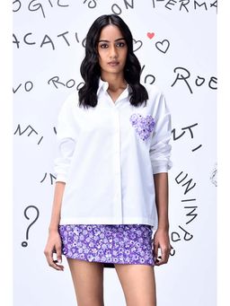 Genes Lecoanet Hemant - Sequin Heart Relax Fit Shirt - White Lavender