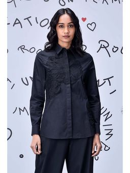 Genes Lecoanet Hemant - Black Giza Cotton Poplin Shirt With Tonal Applique Detailing