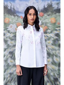 Genes Lecoanet Hemant - White Giza Cotton Poplin Embroidered Shirt
