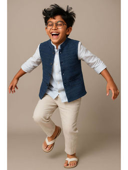 Tales & Stories - Boys Blue Stripes Cotton Waist Coat