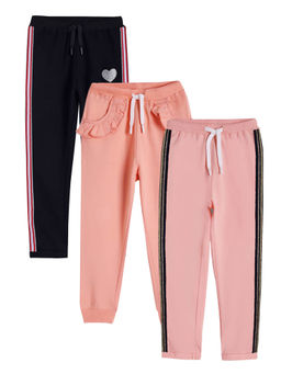 ANTHRILO - Pink Side Tape, Pink Frill And Black Side Tape Joggers (Pack of 3)