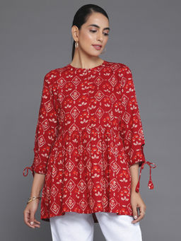Libas - Red Viscose Rayon Floral Printed A-Line Tunic