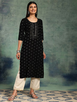 Libas - Women Black Embroidered Design Cotton Blend Kurta