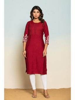 Autumnlane - Red Layla Crimson Embroidered Kurta