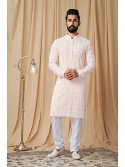 EKATVA ETHNIC - Men Peach Georgette Embroidered Kurta with Pyjama
