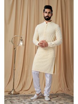 EKATVA ETHNIC - Men Lemon Yellow Georgette Embroidered Kurta with Pyjama