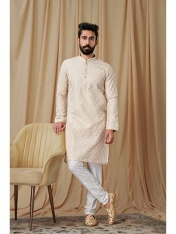 EKATVA ETHNIC - Men Beige Matka Silk Embroidered Kurta with Pyjama
