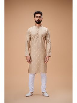 EKATVA ETHNIC - Men Fawn Pure Cotton Beige Self Jacquard Kurta with Pyjama