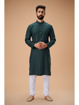 EKATVA ETHNIC - Men Bottle Green Pure Cotton Self Jacquard Kurta with Pyjama