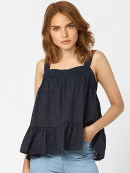VERO MODA - Women Textured Navy Blue Top