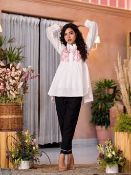 Juniper - White Thread Embroidered Cotton Tunic