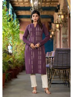 Juniper - Violet Ethnic Motif Printed Polycotton Kurta