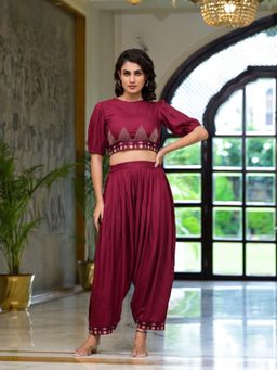 Juniper - Maroon Thread Embroidered Rayon Co-Ord (Set of 2)