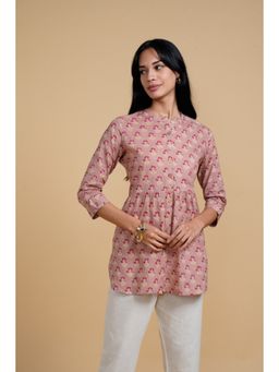SAAKI - Blooming Elegance Pink All Over Print Kurti Top