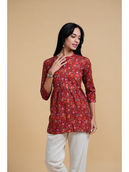 SAAKI - Blooming Elegance Red All Over Print Kurta Top